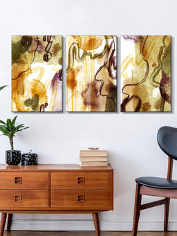 999Store - Warm Marbled Fluid In Cream, Brown And Gold Multi-Panel Wall Art (Pack of 3)