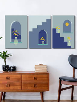 999Store - Minimalist Architectural Arches With Tiny Figures & Plants Multi-Panel Wall Art (Pack of 3)