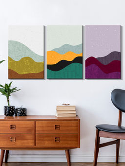 999Store - Simple Layered Hills In Mustard, Green And Burgundy Multi-Panel Wall Art (Pack of 3)