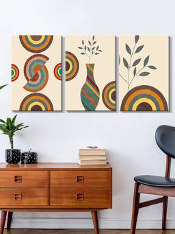 999Store - Retro Rainbow Curves Combined With Modern Details Multi-Panel Wall Art (Pack of 3)
