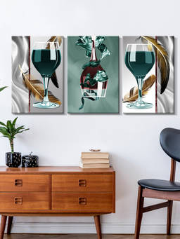 999Store - Elegant Still Life Of Wine Glasses & Reflective Glassware Multi-Panel Wall Art (Pack of 3)