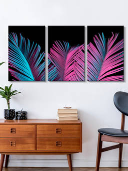 999Store - Neon Tropical Leaves In Blue, And On Multi-Panel Wall Art (Pack of 3)