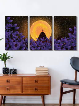 999Store - Meditation Silhouette Glowing Beneath A Full Moon Multi-Panel Wall Art (Pack of 3)