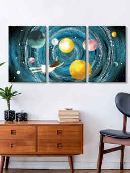 999Store - Colourful Solar System Swirling Through Deep Space Multi-Panel Wall Art (Pack of 3)