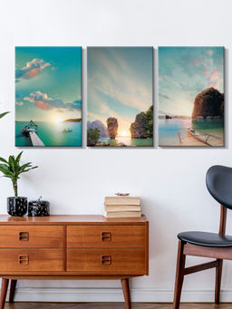 999Store - Dreamy Sky & Rock Landscapes In Soft Blue & Pastel Tones Multi-Panel Wall Art (Pack of 3)