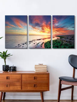 999Store - Radiant Sunset Over A Reflective Seascape Multi-Panel Wall Art (Pack of 3)