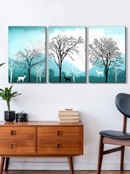999Store - Winter Trees In Soft Teal, Grey And White Tones Multi-Panel Wall Art (Pack of 3)
