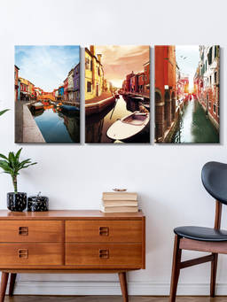 999Store - Colourful Travel Collage Featuring The Canals Of Venice Multi-Panel Wall Art (Pack of 3)