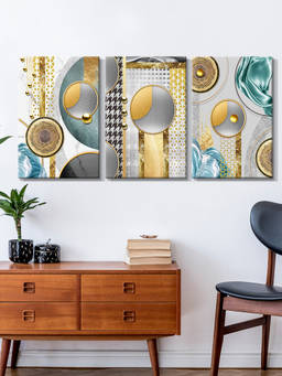 999Store - Luxurious Gold And Circular Geometric Composition Multi-Panel Wall Art (Pack of 3)