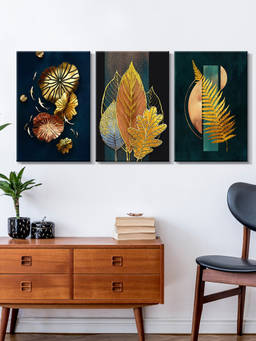 999Store - Leaf Illustrations On A Sophisticated Background Multi-Panel Wall Art (Pack of 3)