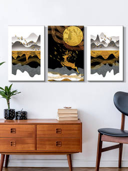 999Store - & Gold Mountain Landscape Beneath A Full Moon Multi-Panel Wall Art (Pack of 3)