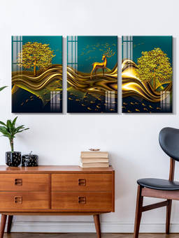 999Store - Gold Trees & Flowing Hills In A Luxurious Composition Multi-Panel Wall Art (Pack of 3)