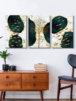 999Store - White & Gold Abstract With Balanced Organic Circles Multi-Panel Wall Art (Pack of 3)