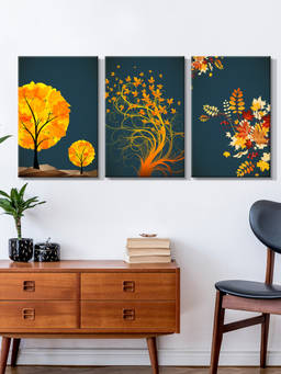 999Store - Trees & Decorative Branches On A Deep Background Multi-Panel Wall Art (Pack of 3)
