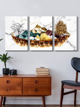 999Store - Mountain Splash Composition In & Gold Multi-Panel Wall Art (Pack of 3)