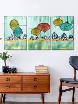 999Store - Whimsical Trees Illustrated With Playful Line Art Multi-Panel Wall Art (Pack of 3)