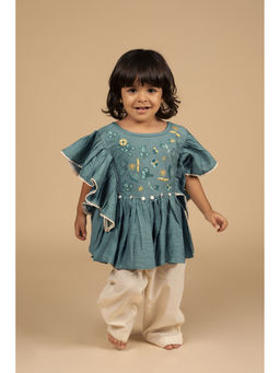 Poochkie - Teal Titli Embroidered Top and Palazzo (Set of 2)