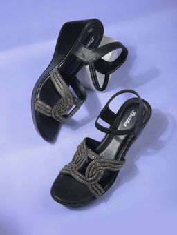 Bata - Black Stylish Wedge Sandals for Women