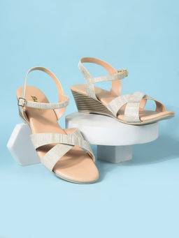 Bata - Gold Stylish Wedge Sandals for Women