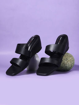 Bata - Black Stylish Wedge Heels for Women