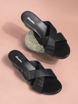 Bata - Black Stylish Wedge Heels for Women