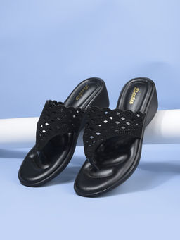 Bata - Black Stylish Wedge Heels for Women