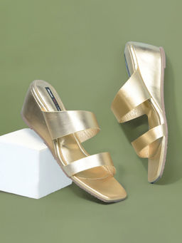 Bata - Gold Stylish Wedge Heels for Women