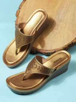 Bata - Gold Stylish Wedges Heels for Women