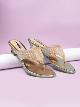 Bata - Gold Womens Block Sandals Heels