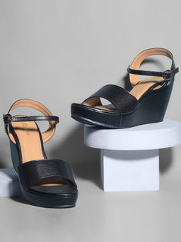 Bata - Black Stylish Wedge Sandals for Women