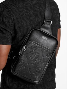 Guess - Black Polyurethane Solid Men Sling Bag