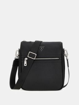 Guess - Black Polyurethane Solid Men Sling Bag With Detachable Strap