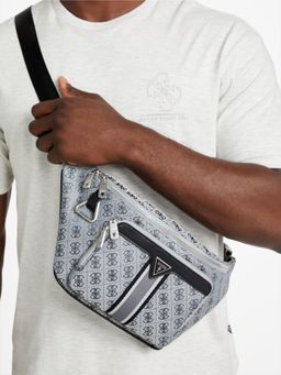 Guess - Grey Polyester Printed Men Sling Bag