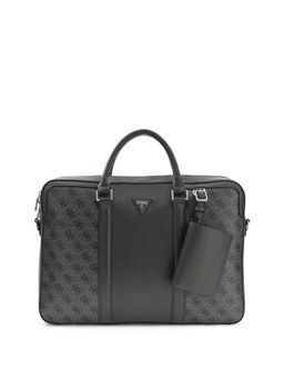 Guess - Black Polyurethane Printed Women Laptop Bag With Detachable Strap