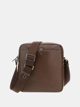 Guess - Brown Leather Solid Men Sling Bag