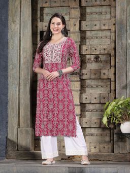 Stylum - Womens Bandhani Printed & Embroidered Rayon Straight Kurta