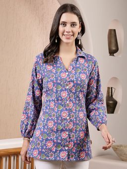 Stylum - Womens Floral Printed Cotton Shirt Style Top