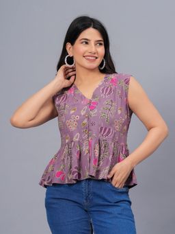 Stylum - Womens Floral Printed Rayon Peplum Top