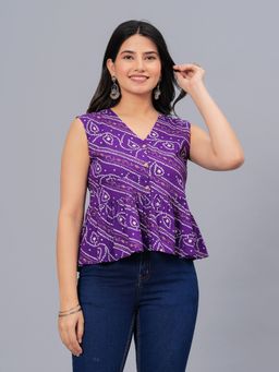 Stylum - Womens Bandhani Printed Rayon Peplum Top
