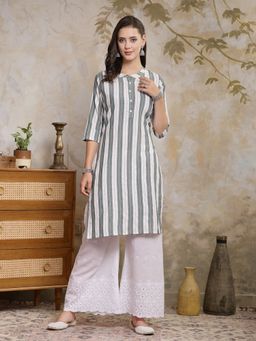 Stylum - Womens Stripes Cotton Blend Straight Kurta