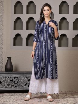 Stylum - Womens Striped Printed Cotton Straight Kurta