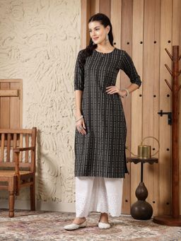Stylum - Womens Woven Design Cotton Blend Straight Kurta