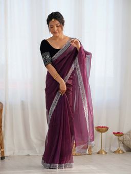 Varanga - Purple Organza Saree With Unstitched Blouse