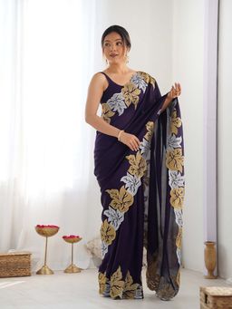 Varanga - Black Georgette Saree With Unstitched Blouse
