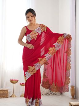 Varanga - Red Georgette Saree With Unstitched Blouse