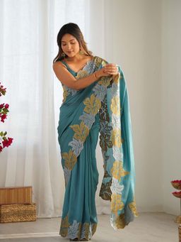 Varanga - Blue Georgette Saree With Unstitched Blouse