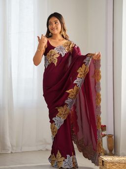 Varanga - Maroon Georgette Saree With Unstitched Blouse