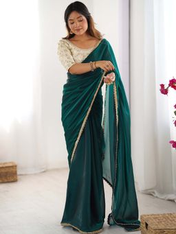 Varanga - Teal Tissue Saree With Unstitched Blouse