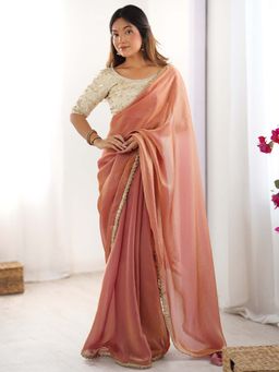 Varanga - Peach Tissue Saree With Unstitched Blouse