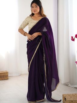 Varanga - Purple Tissue Saree With Unstitched Blouse